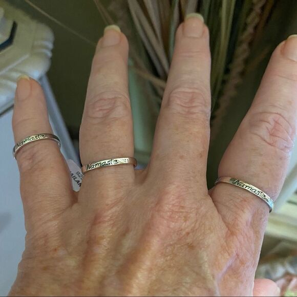 Namaste High Polish Sterling Silver Band Ring - Picture 1 of 4